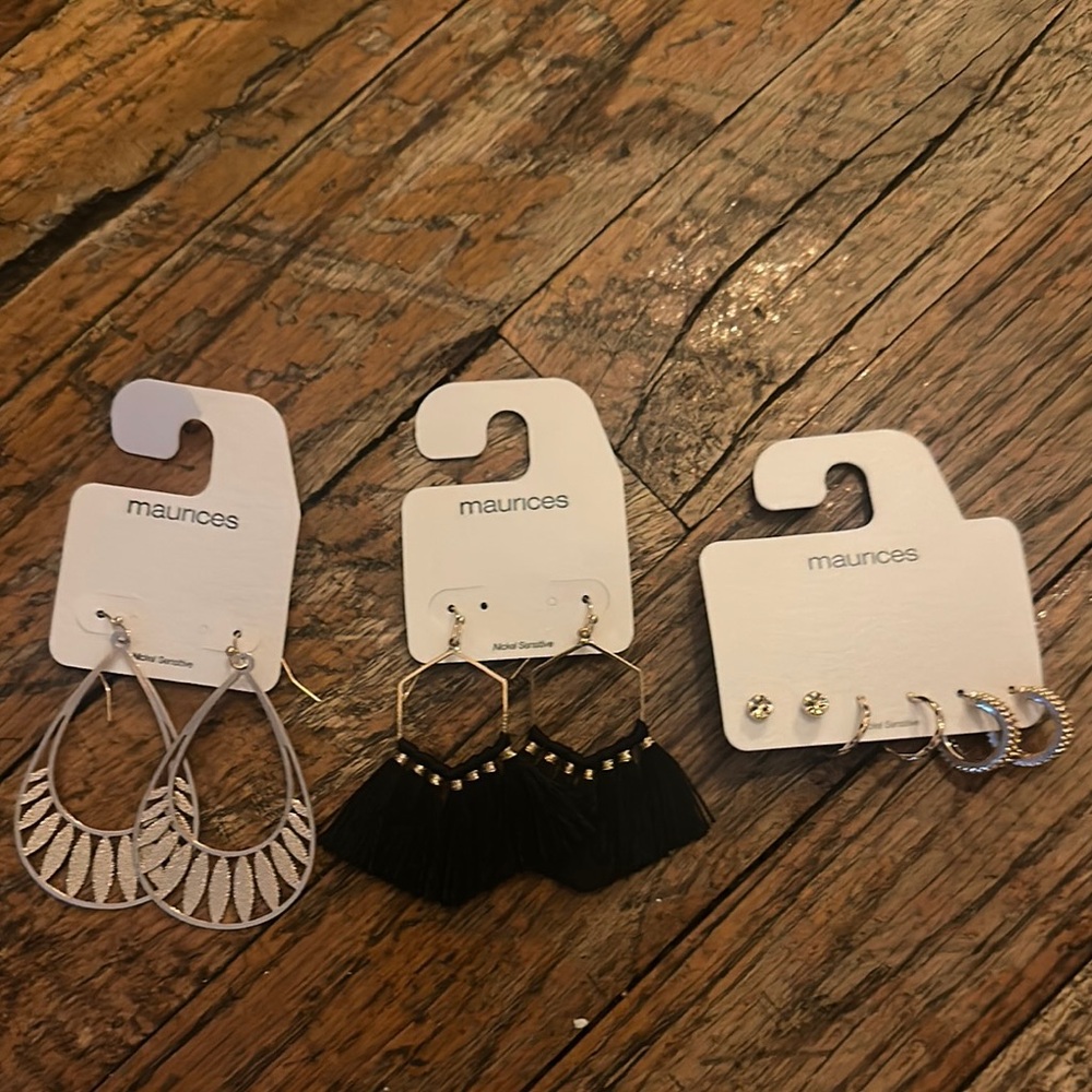 Maurices Gold and Black Dangle Earrings with Intricate Designs